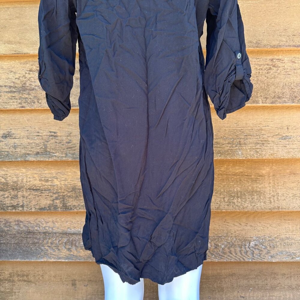 Faded Glory Long Black Sleeve Button Up Knee Length T-Shirt Dress SIze M - Picture 8 of 8